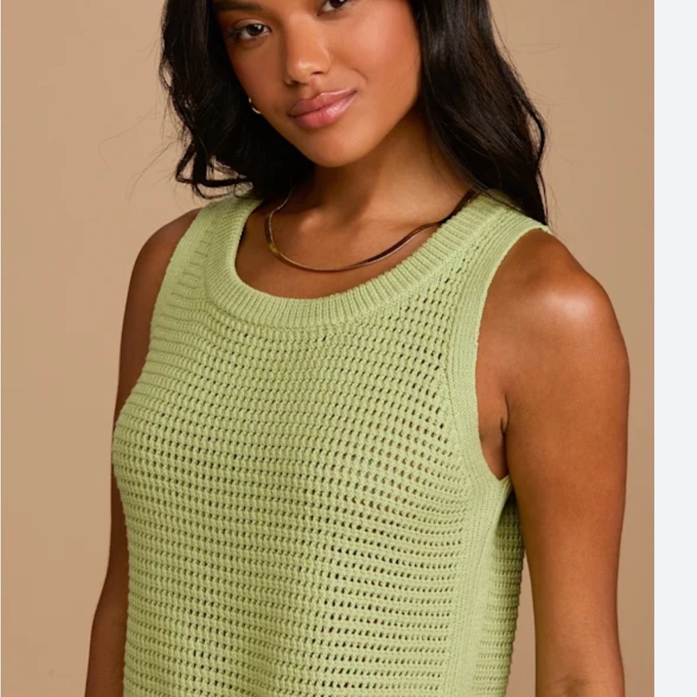 Lulu's Knit Tank - Lime Green Loose Knit Tank Top - Sweater Tank Top - Small